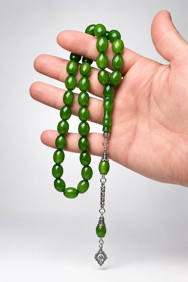 Beautifully Crafted Green Gift Prayer Beads for Men with Wooden Box