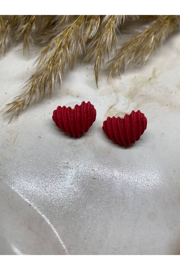 Red and Blue Color Line Textured Heart Shaped Stylish Women's Earrings