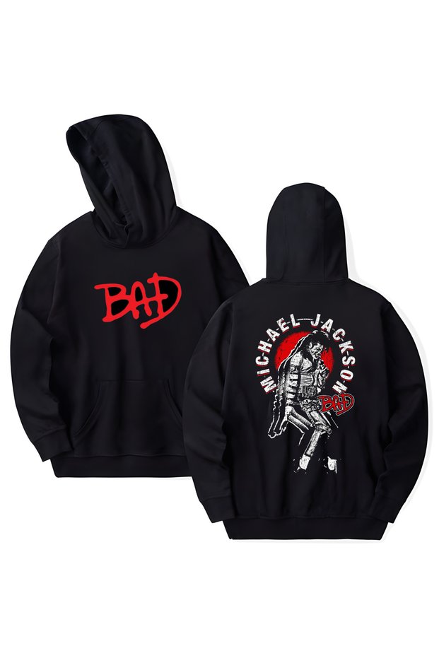 Michael Jackson Printed Cotton Long Sleeve Hooded Sweatshirt with 3 Thread Counts