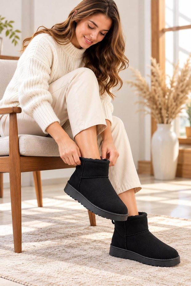 Shoe Basket 5447 Furry Mini Ankle Length Women's Suede Boots