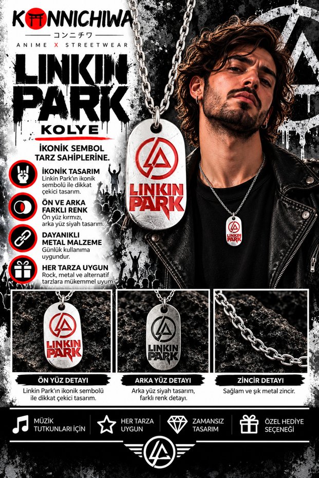 Linkin Park Necklace – Rock Music Necklace with Guitar, Pen, and Logo Figures
