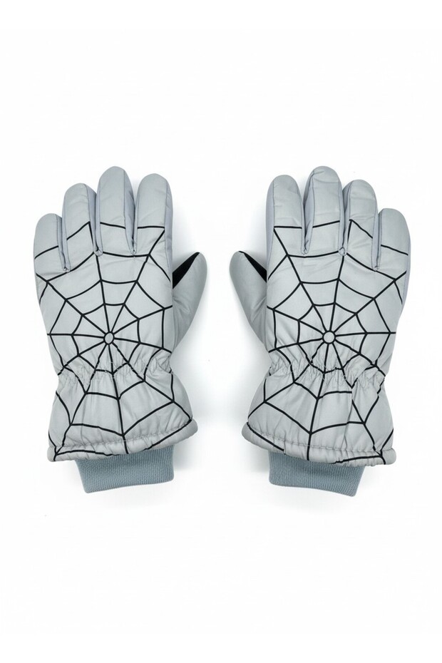 Boys' Ski Gloves Young Waiter Size (9-14 Years) Snow Gloves | Thick Plush Fur Inside | Non-Slip Palm Spider Web Patterned Gloves