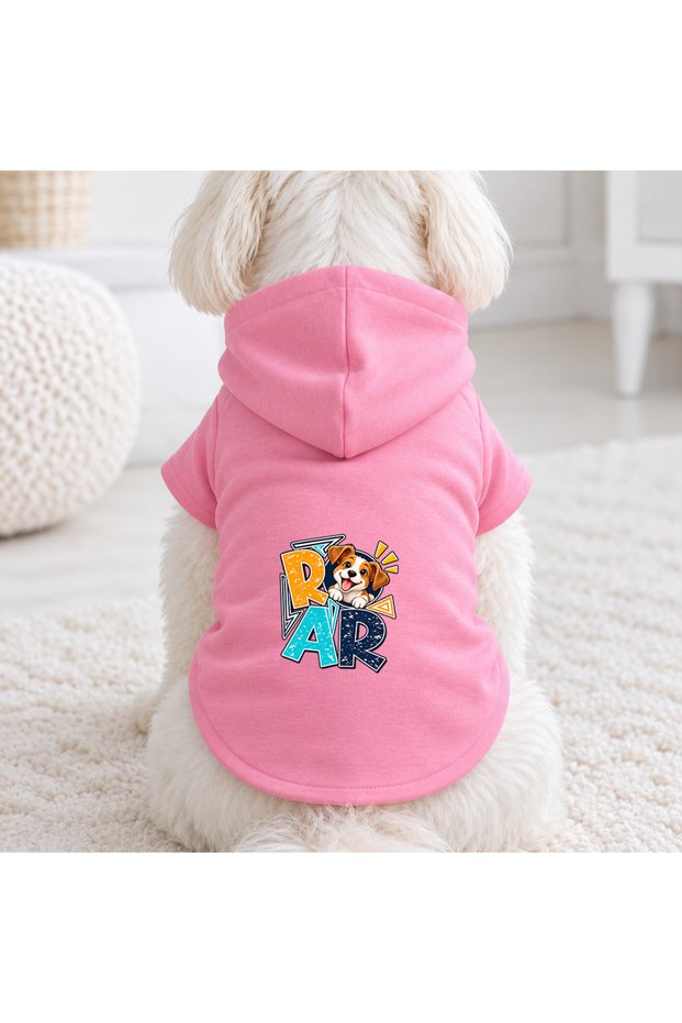 Pink Roar Dog Printed Dog Sweatshirt | Hooded, Fleece Fabric, Winter Dog Clothing