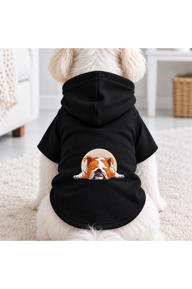 Black Bull Lazy Printed Dog Sweatshirt | Hooded, Fleece Fabric, Winter Dog Clothing