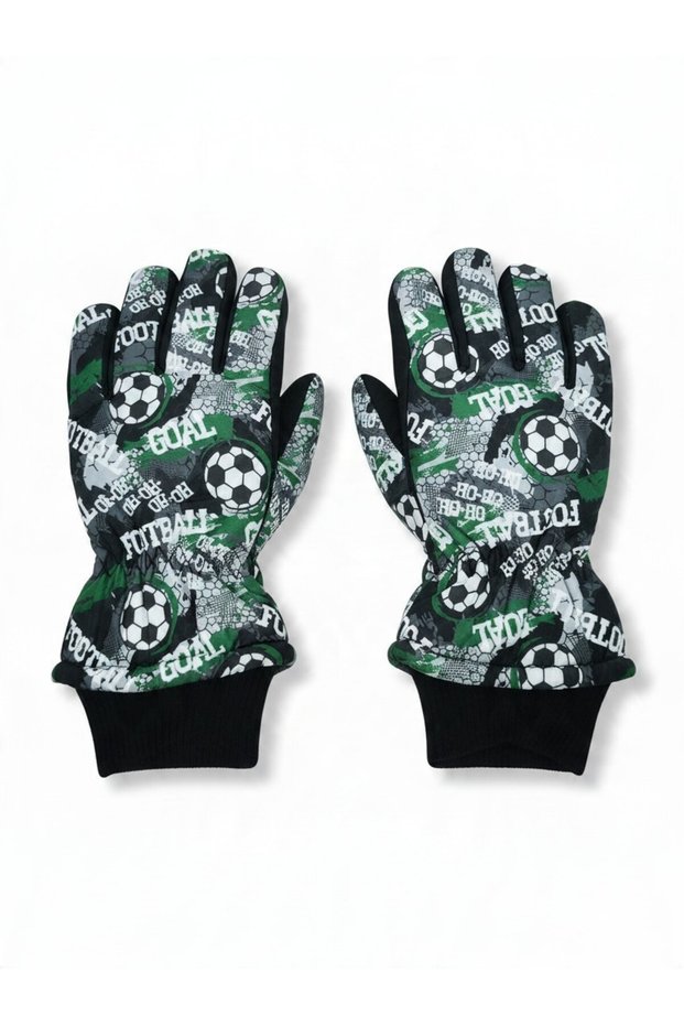 Boys' Ski Gloves (Ages 4-8) Winter Snow Gloves | Thick Plush Fur Inside | Water and Wind Resistant Football Patterned Gloves