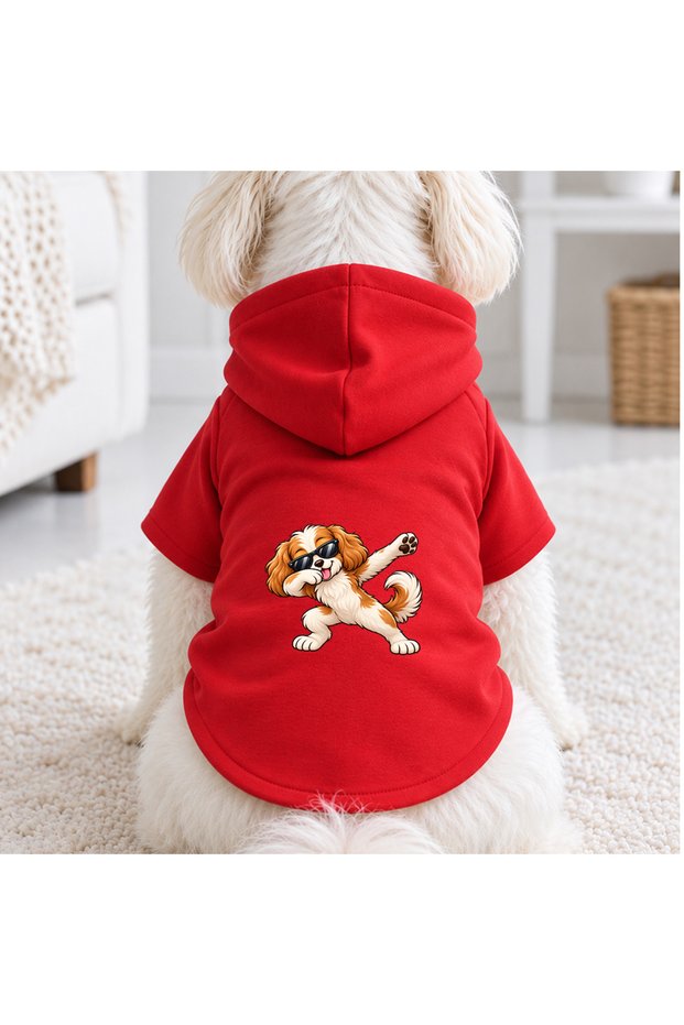Red Cool Dog Printed Dog Sweatshirt |   Hooded, Fleece Fabric, Winter Dog Clothing