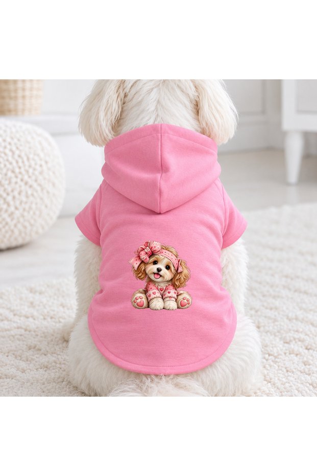 Pink Pink Dog Printed Dog Sweatshirt |   Hooded, Fleece Fabric, Winter Dog Clothing