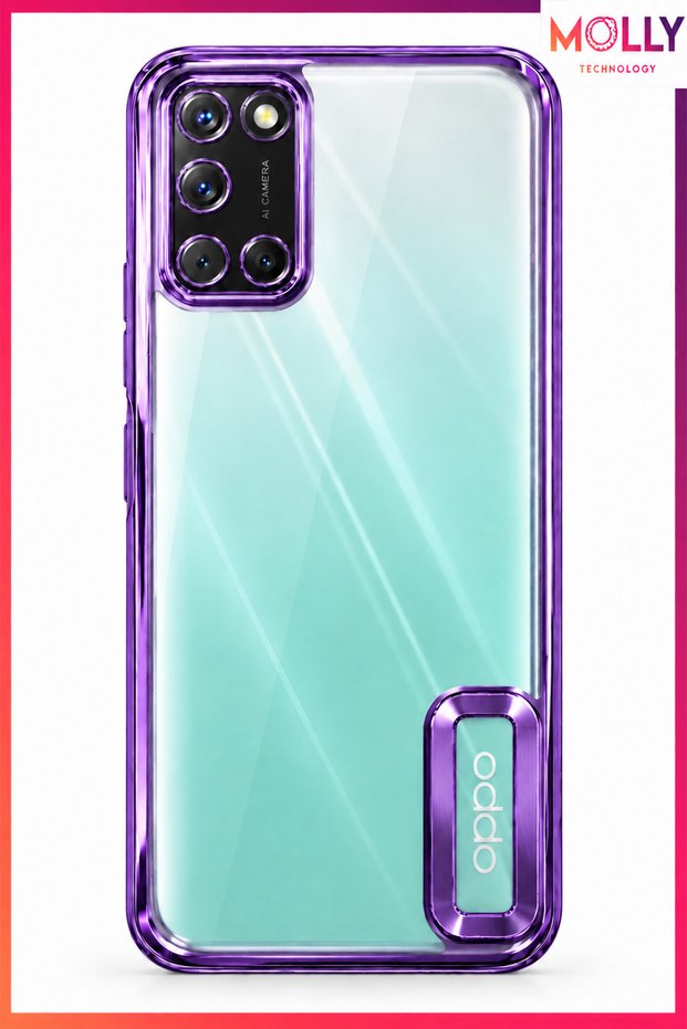 Lou Laser Transparent Silicone Case with Metallic Purple Lens Protector for Oppo A52/A72