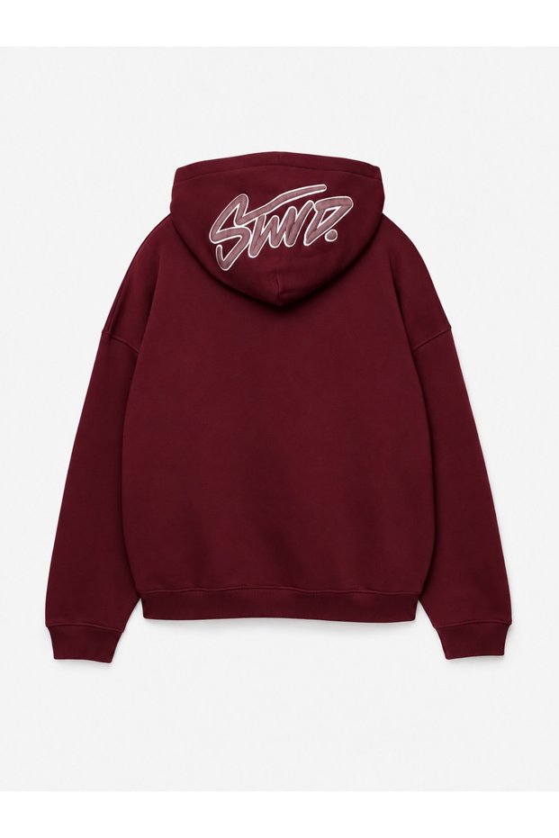 Unisex Oversize Hooded Printed Sweatshirt Brown 100% Cotton