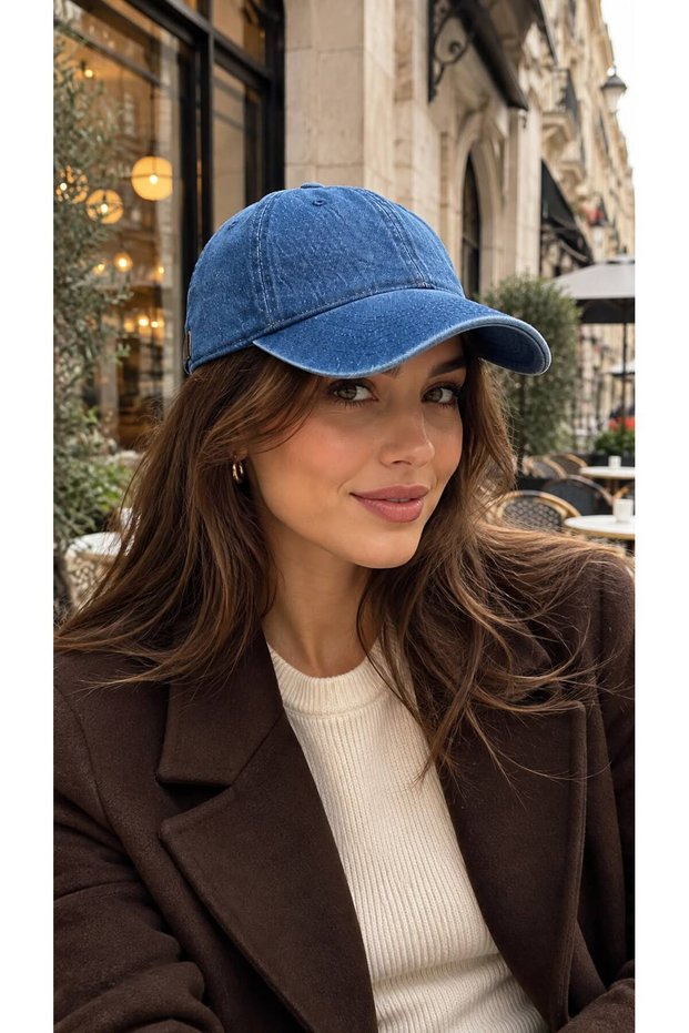 Blue Washed Denim Women's Cap Hat