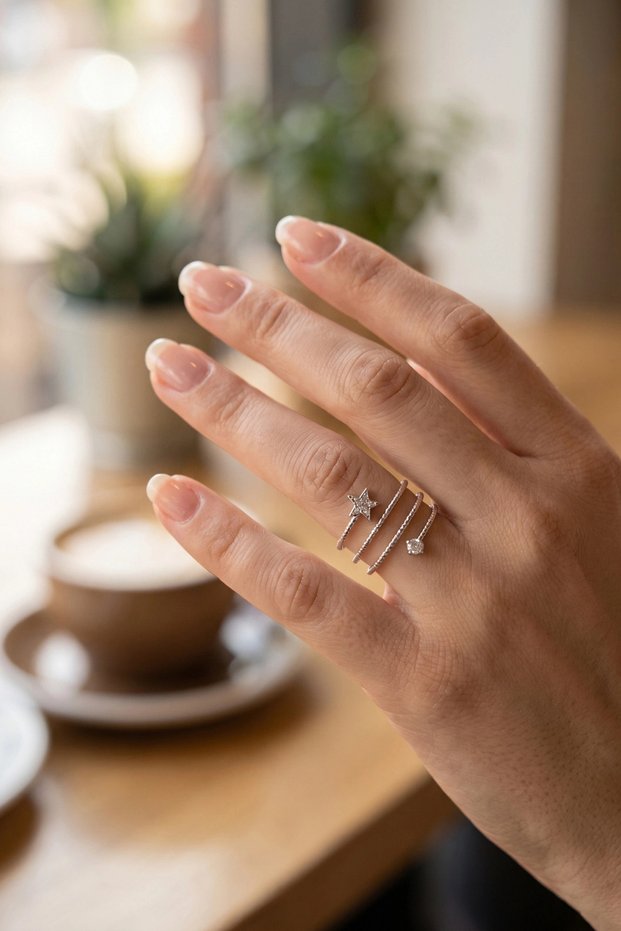 Brass Silver Color Spiral Zircon Stone Star Model Women's Ring
