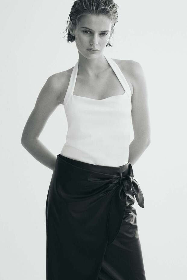 Coated tie-detail skirt