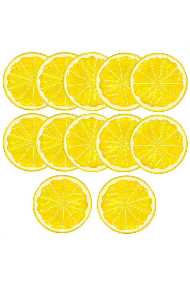 12 Pcs Artificial Lemon Slices,Realistic Plastic Fruit for Kitchen and Party Decoration,Yellow