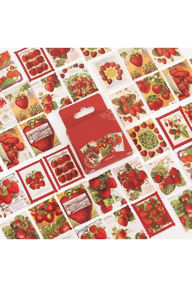 46 Pcs Strawberry Postage Stamp Stickers,23 Patterns for Scrapbooking,DIY Crafts,and Journaling