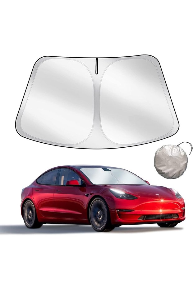 Windshield Sunshade Folding Sun Visor Protector,Custom Fit for Tesla Model Y and Model 3