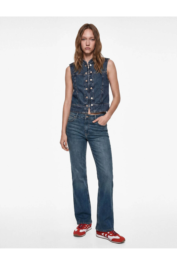 Cotton Slim Fit Regular Waist Spanish Flare Denim Trousers - Flare Jeans