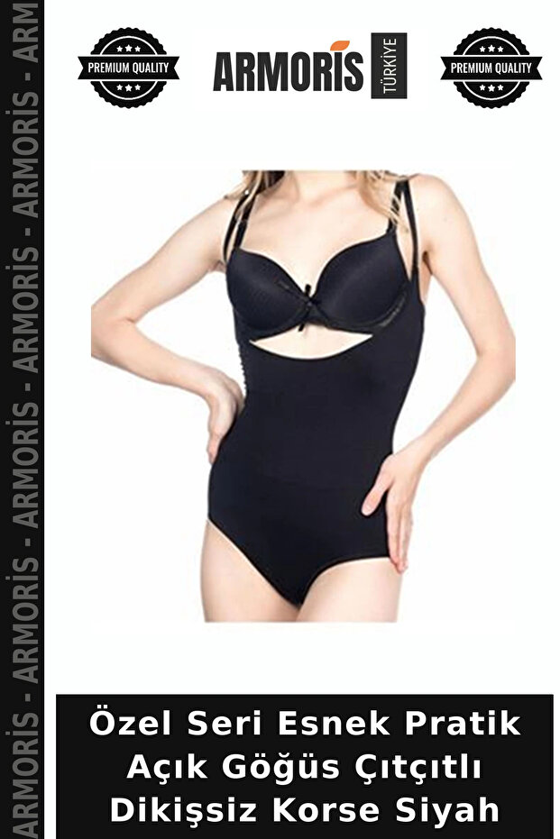 Special Series Flexible Practical Open-Bust Seamless Corset with Snap Fasteners Black