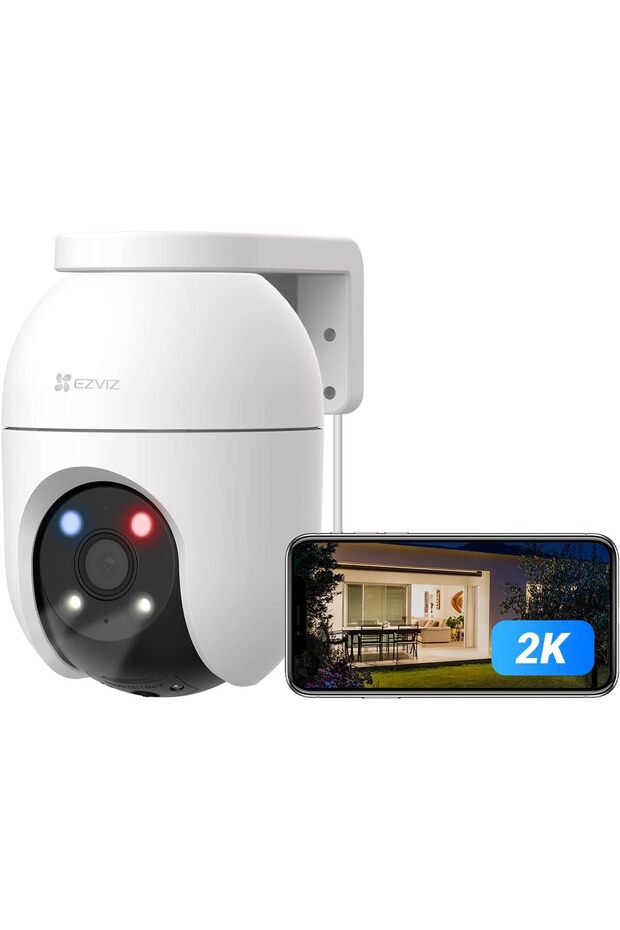 EZVIZ 2K Wifi Security Camera Outdoor Wired, Colour Night Vision, Human/Vehicle Detection, Auto-Track, Pan/Tilt 360°, No Monthly Fee, Support 512GB, Home CCTV System, Alexa/Google (C8C 2K)