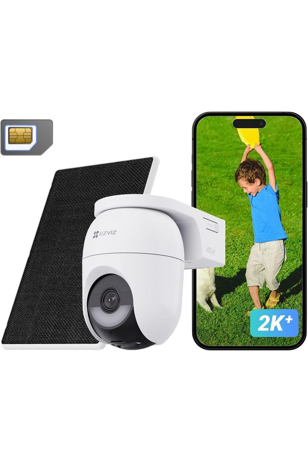 EZVIZ 4G LTE SIM Solar Camera Outdoor With Solar Panel, 2K+, No Wifi Camera, AOV Tech, No Monthly Fee, 512GB, 2.4GHz Wi-Fi 6, AI Human/Vehicle Detection, 360°Colour Night Vision, CB8 4G KIT