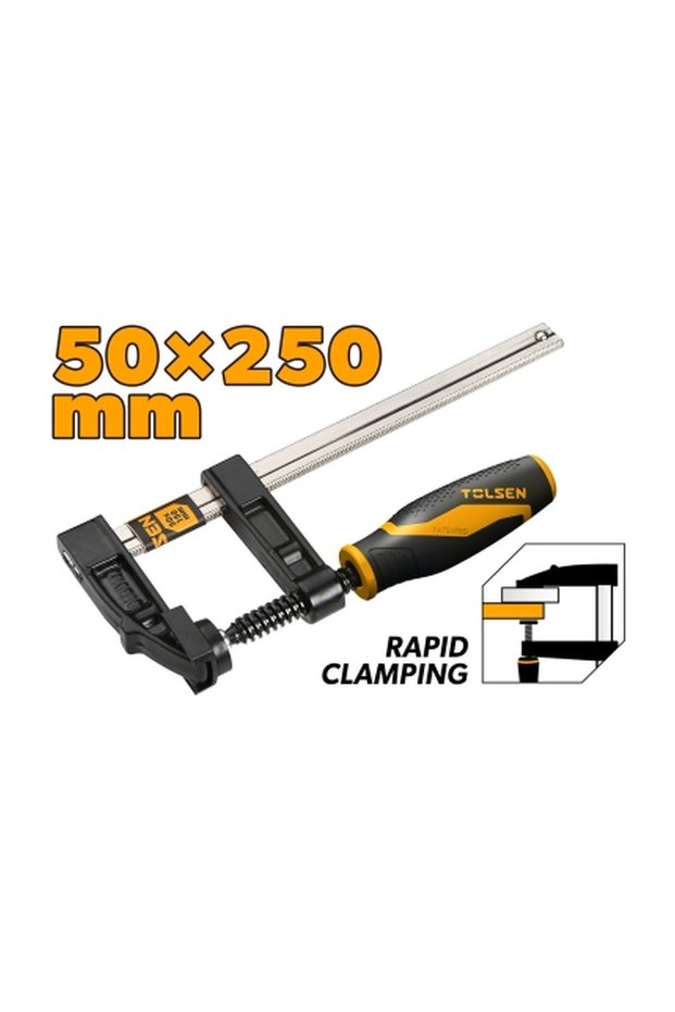 مشبك F-Clamp بقضيب ملولب NP ومقبض بلاستيكي أسود 50x250 مم