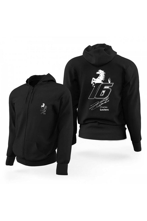 Ferrari F1 Charles Leclerc 16 Black Zippered Limited Edition Hooded Sweatshirt