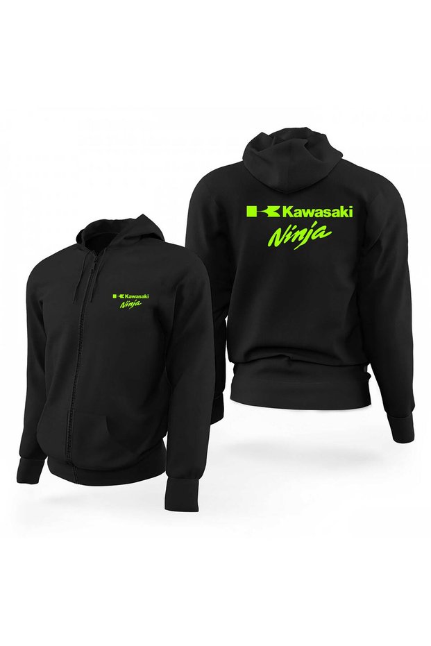 Kawasaki Ninja Text Logo Black Zippered Limited Edition Hooded Sweatshirt