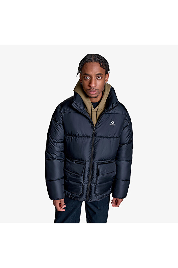 Core Puffer Men's Black Stand Collar Coat