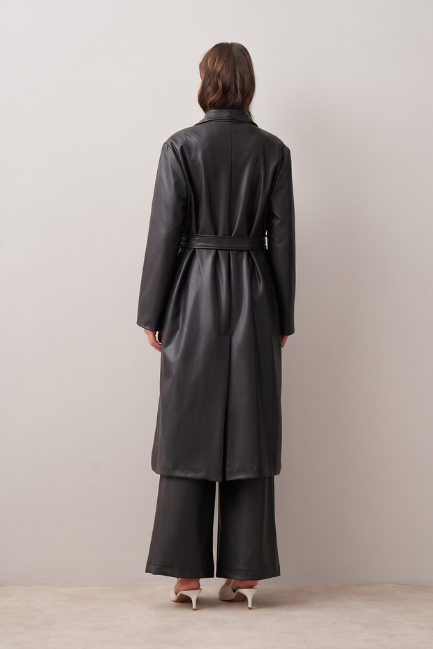 Fur Detailed Lined Leather Trench Coat