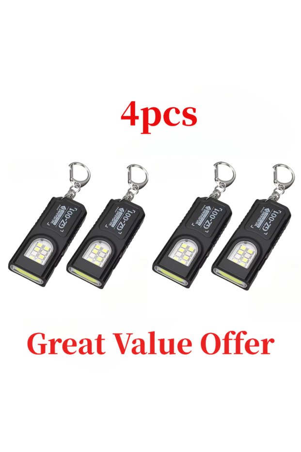 black 4pcs Portable Waist Hanging Keychain, Mini Flashlight, Multifunctional Emergency Charging, Ant