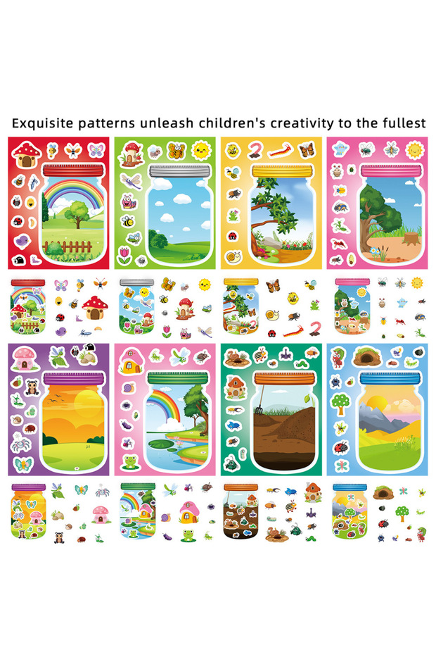 8PCS 8/16PCS Cartoon Outdoor Bottle World Puzzle Stickers Animal Fun Landscape Stickers