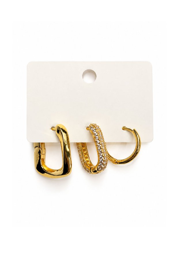 Zircon Stone Cornered Gold Earrings