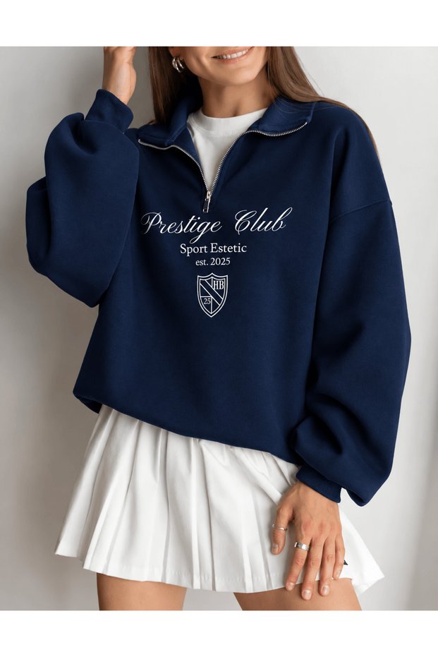 Printed Half-Zip Oversize 3-Thread Sweatshirt