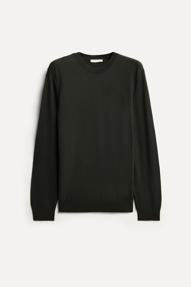 Men's Anthracite Knitted Crew Neck Wool Blend Sweater