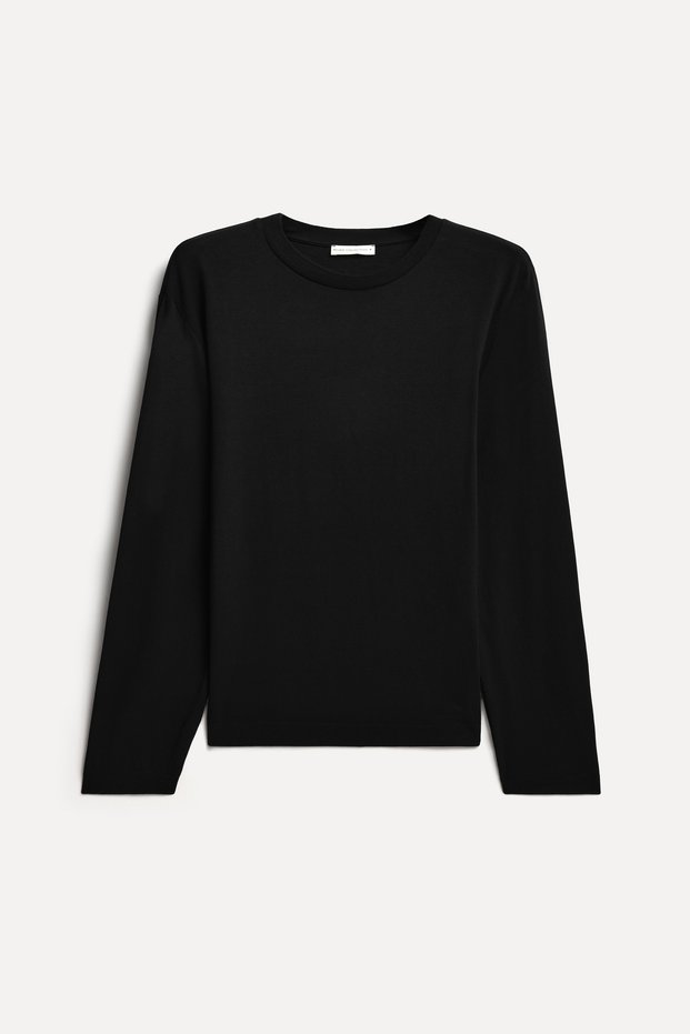 Men's Black Modal Blend Crew Neck Long Sleeve T-Shirt