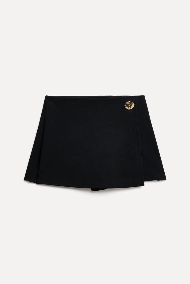Women's Black Double-Breasted Mini Short Skirt