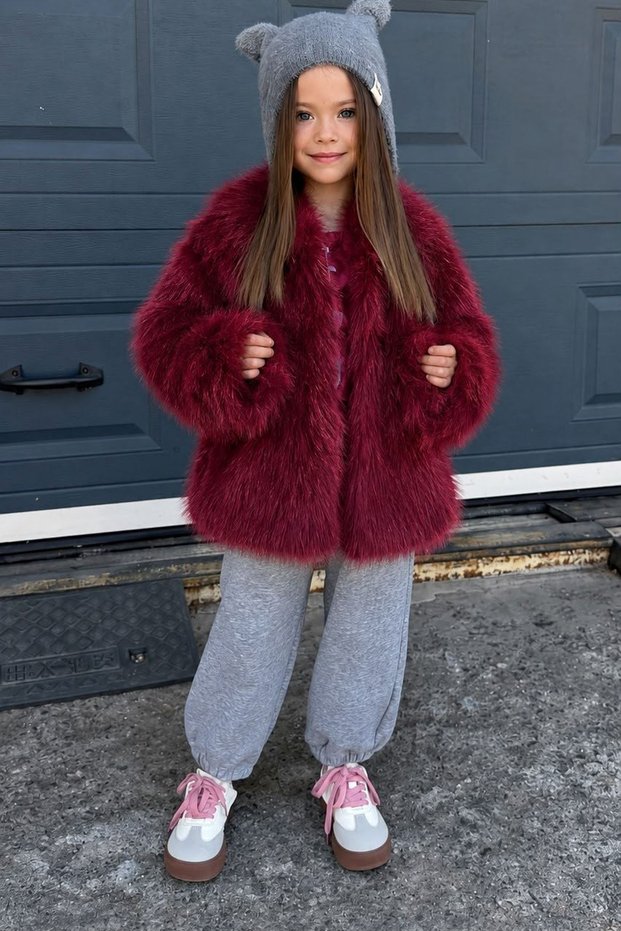 9-16 Years Old Imported Girls' Kurdish Coat - Burgundy