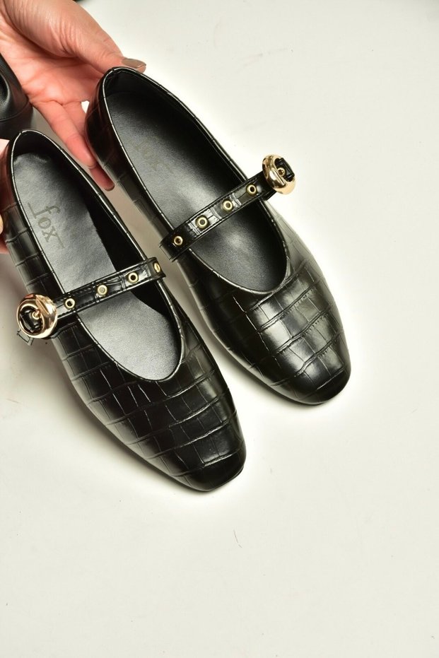 Z920350011 Black Crocodile Print Women's Ballerinas