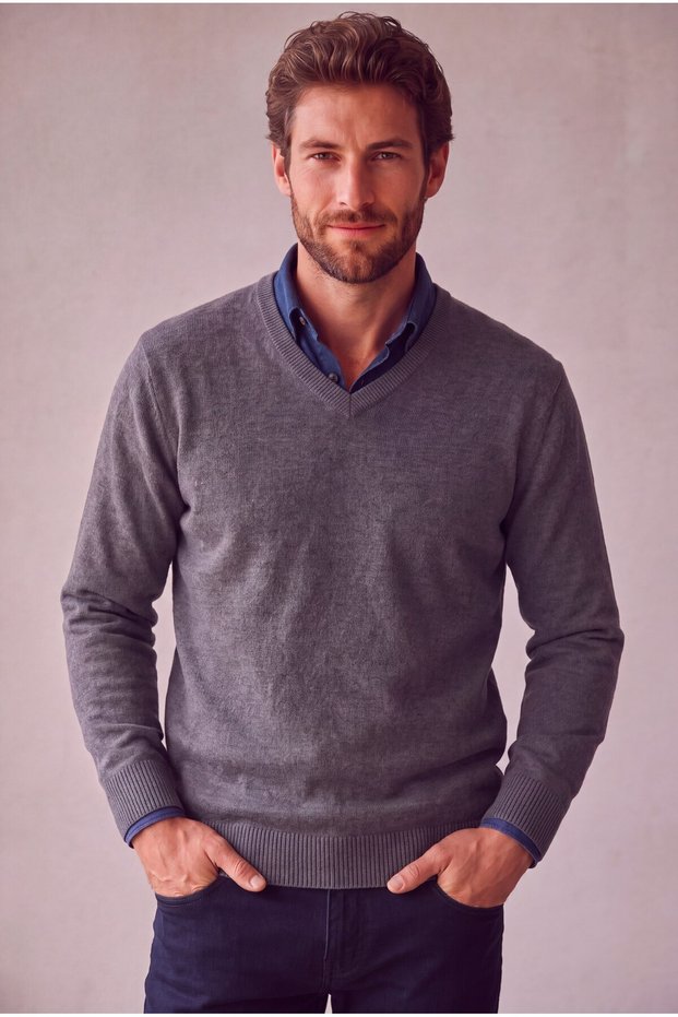 Classic Wool Blend V-Neck Men's Knitwear Sweater