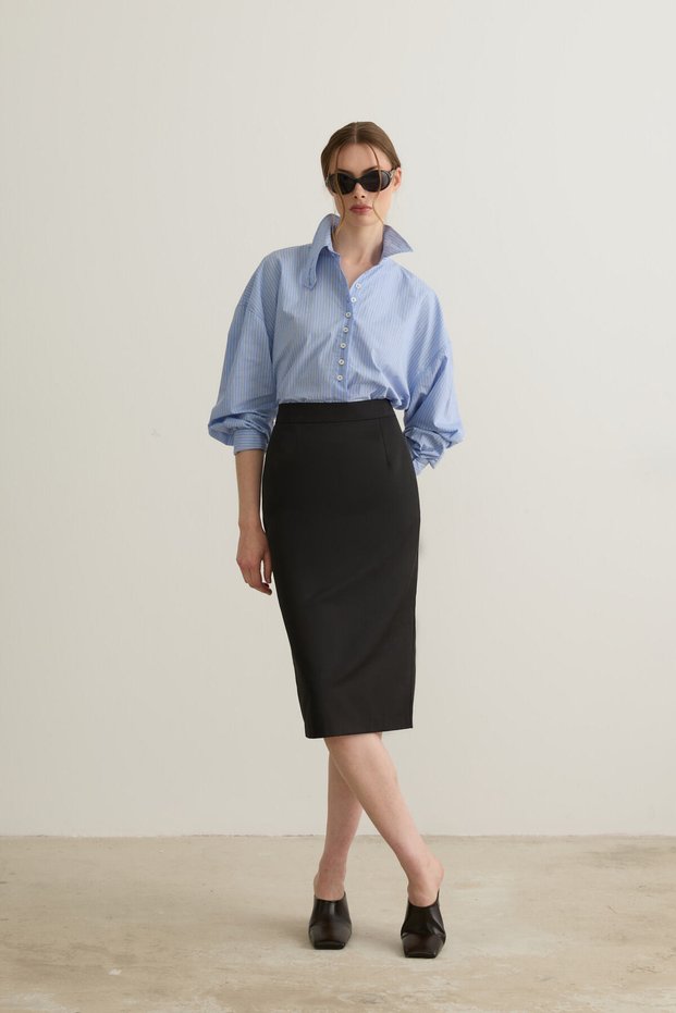 Lucia Peplum Add-On Black Pencil Midi Skirt