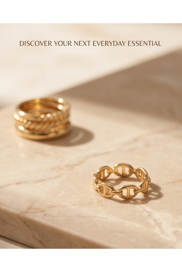 Gold Color Chain Pattern Minimal Ring