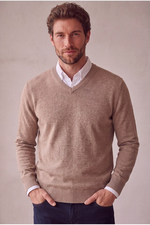 Classic Wool Blend V-Neck Men's Knitwear Sweater