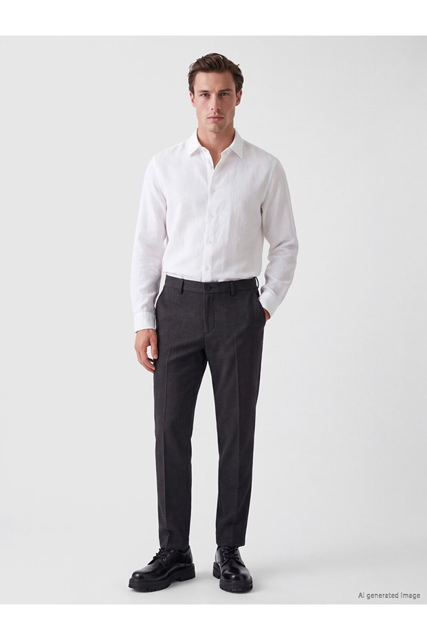 Ozmarka New Season Black Slim Fit Men's Pleated Men's Trousers