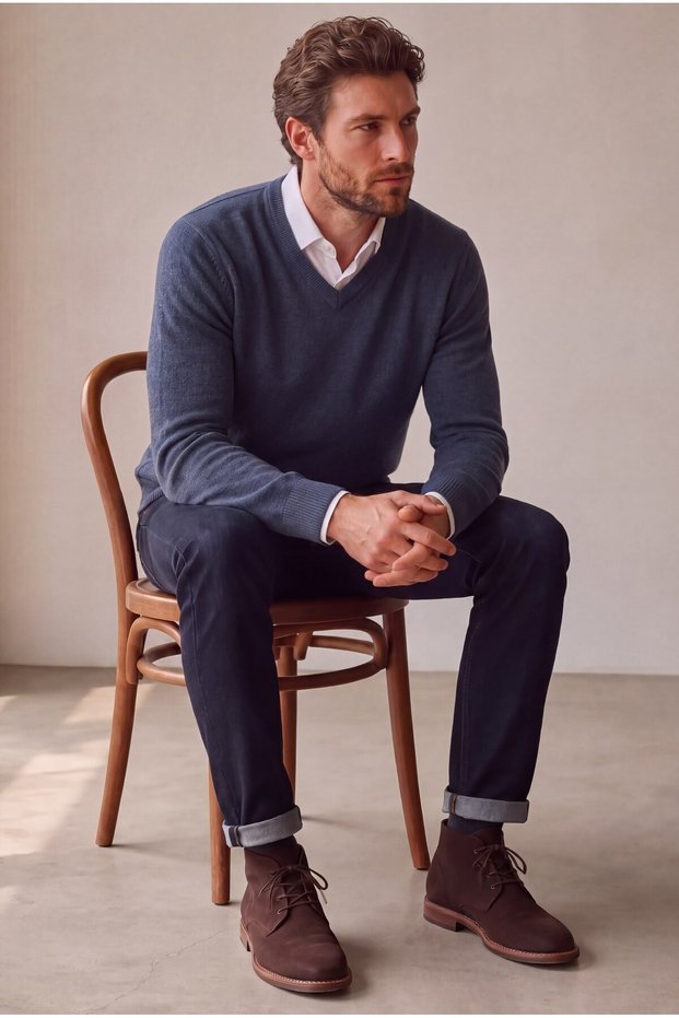 Classic Wool Blend V-Neck Men's Knitwear Sweater