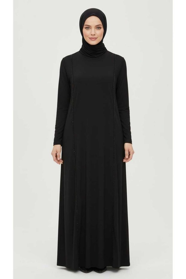 Women's Middle-Aged and Older Women's Seasonal Dress with Pattern and Bead Details on the Sides