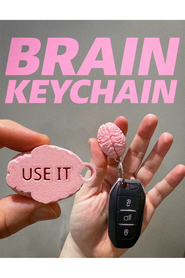 3D Printing Brain Figure Keychain Pink Anatomical Brain Design Keychain