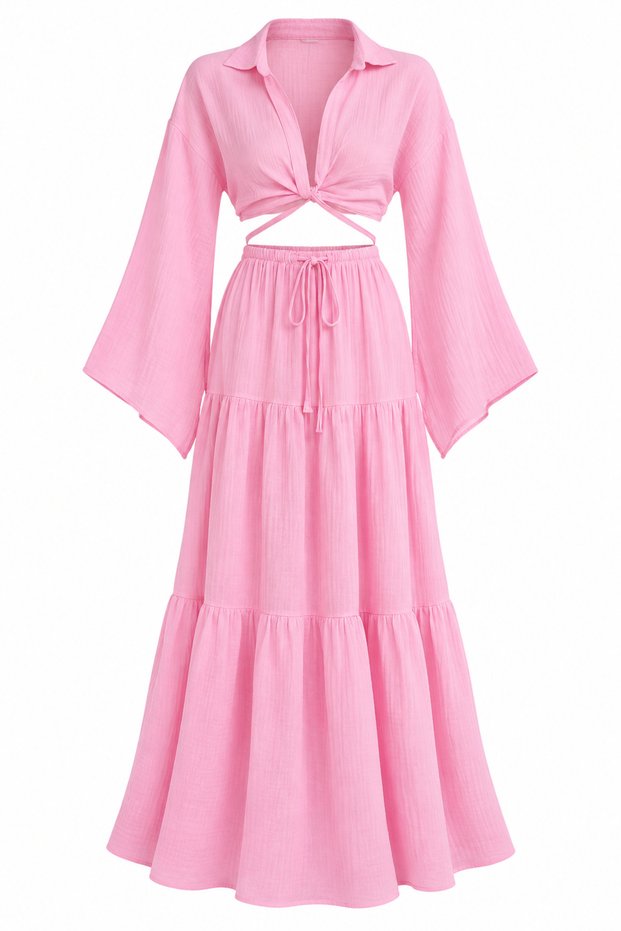 Pink Shirt and Tie Skirt Set - 2Y251007