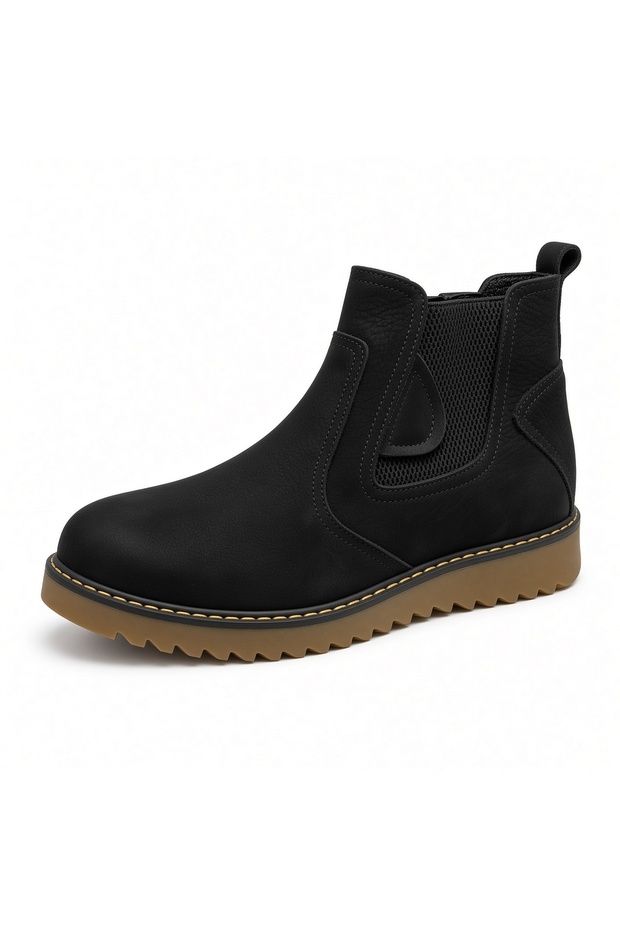 -Men's Genuine Leather Nubuck Zippered Elastic Side Panel Boots