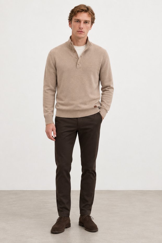 Stand Collar Buttoned Long Sleeve Men's Knit Sweater | Mew5111432-1