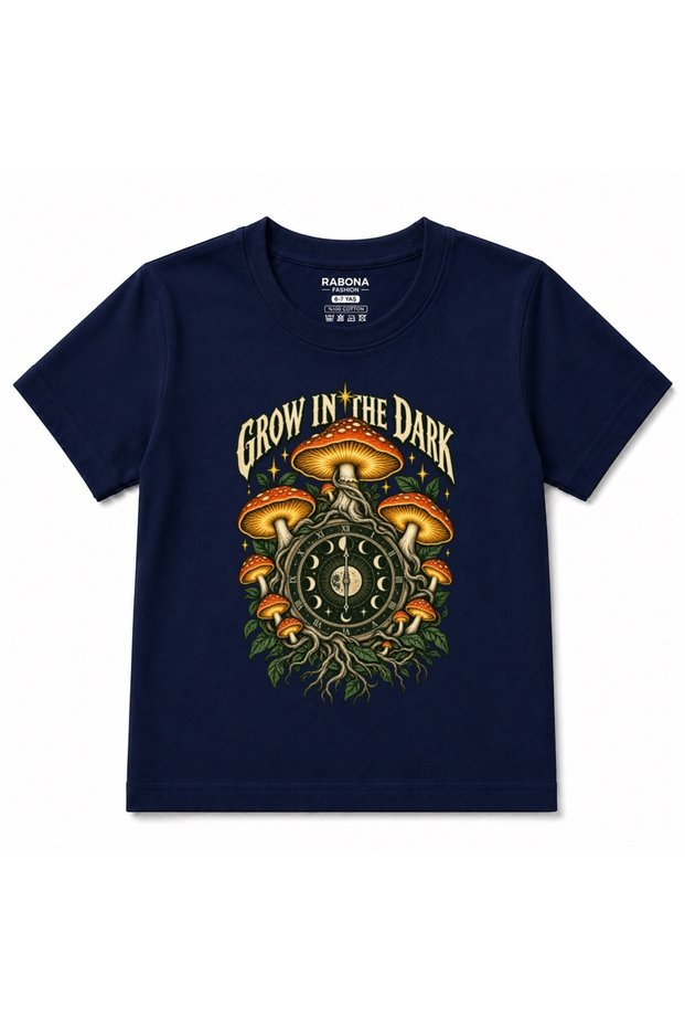 Grow in the Dark Magical Mushroom Moon Phase Clock Kids Graphic T-Shirt