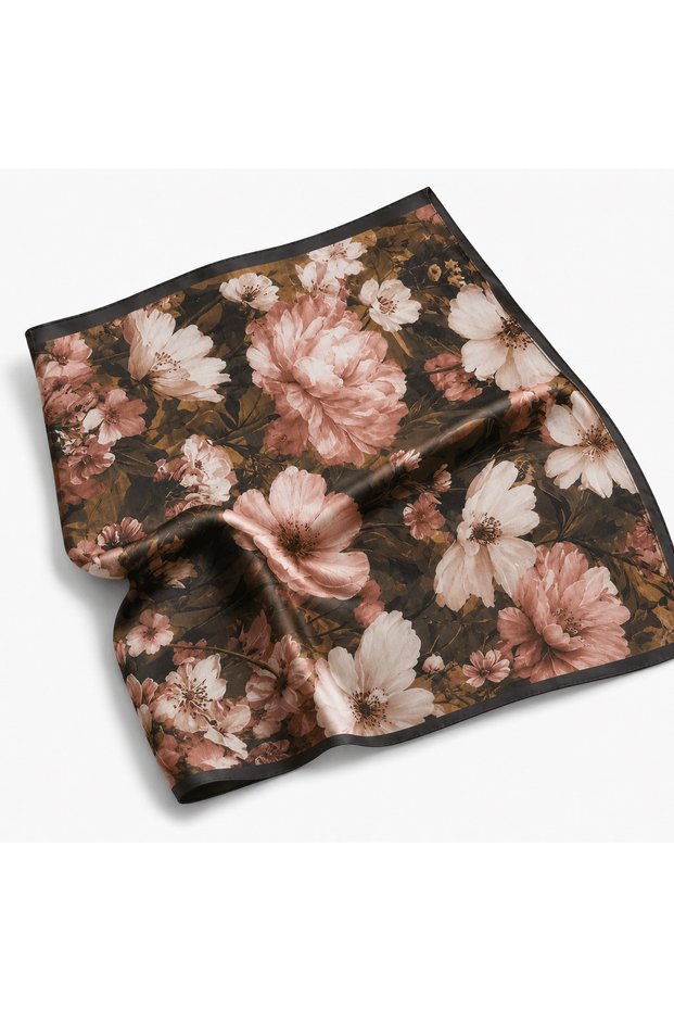 Modal Silk Fall Bouquet Pattern Shawl - Bitter Brown